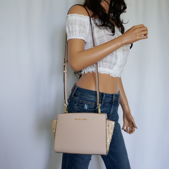 Michael Kors Handbags - Michael Kors Selma Stud M Messenger Bag Pink Gold